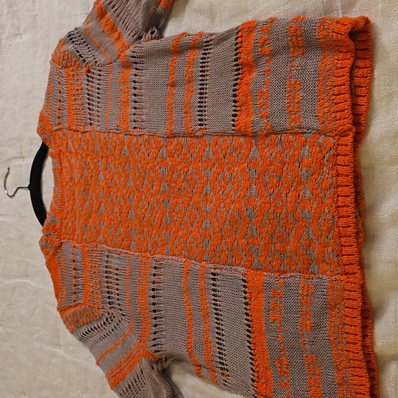 Free People Vibrant Orange and Beige Knit Cardigan - Picture 9 of 14